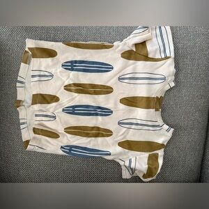 kate quinn Cream Tee with Blue Stripe and Olive Accent
